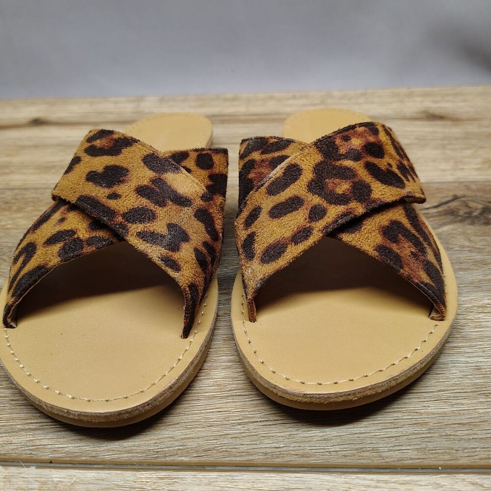 Forever 21 Leopard Slide Sandals Flat Cheetah Animal Slide Size 7 - Picture 7 of 9
